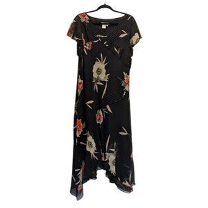 Vtg 90s Coldwater Creek 100% Silk Floral Midi Sz 16 Dress